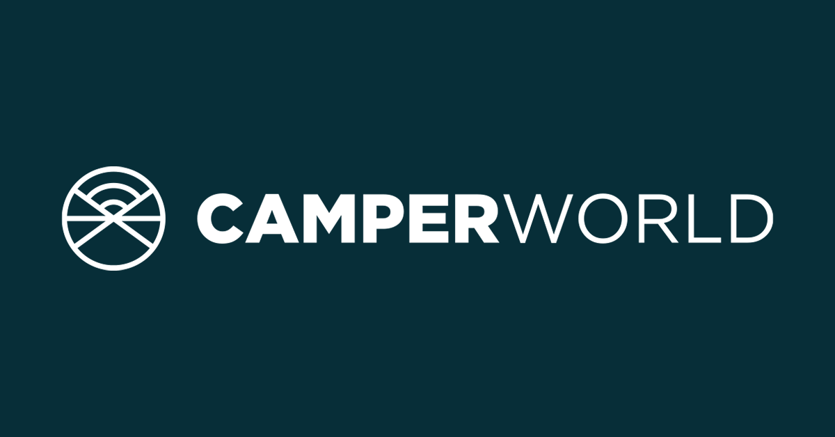 Logotipo de Camper World en blanco sobre petróleo